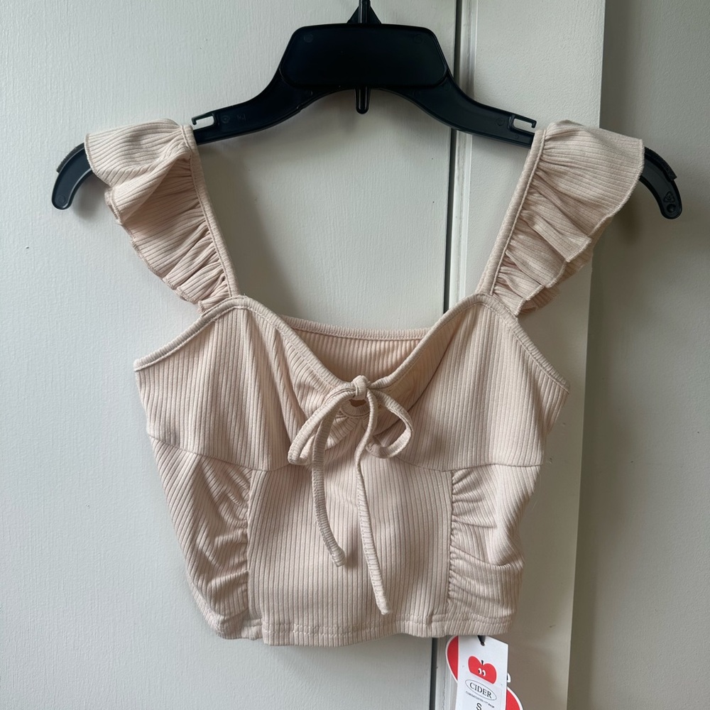 Cider Beige Flutter Sleeve Ruched Tank Top